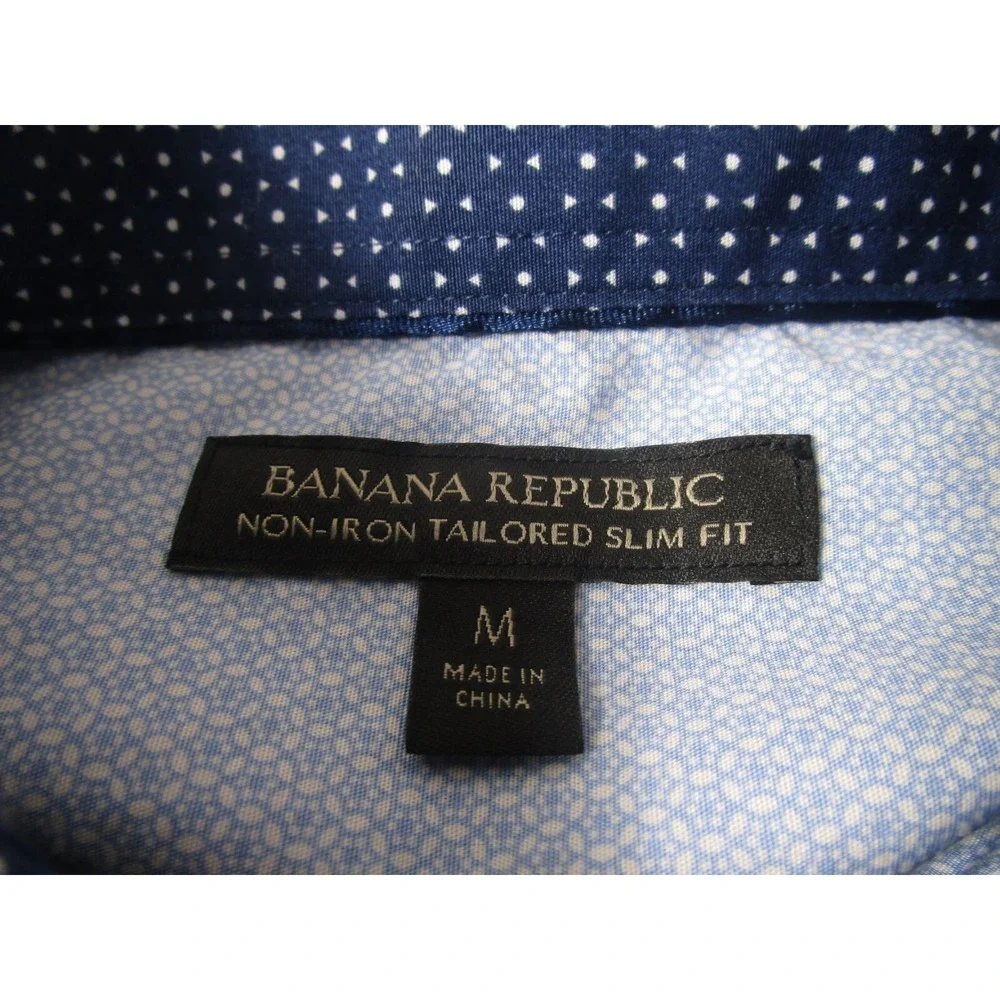 Banana Republic Shirt Mens Medium Blue Geometric Button Up‎ Slim Fit Preppy